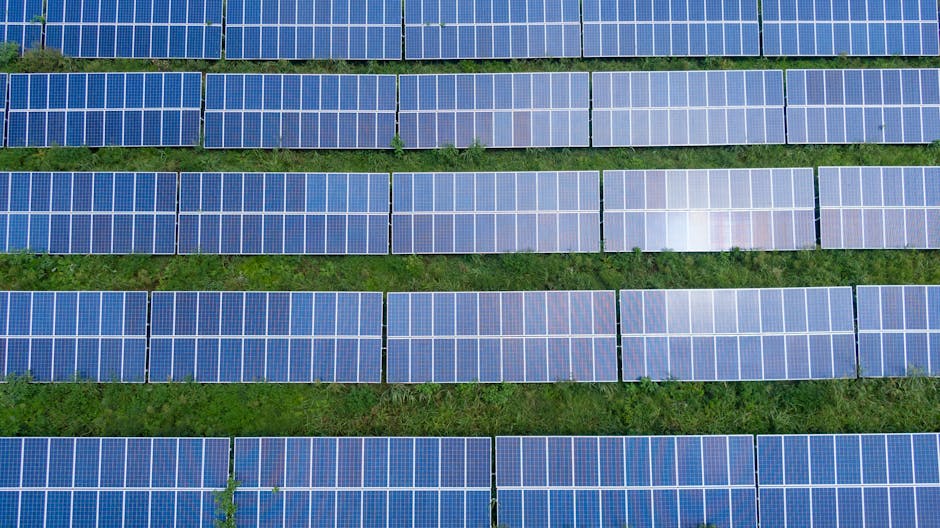 Aerial view of a solar panel array generating renewable energy in Las Vegas, NV.