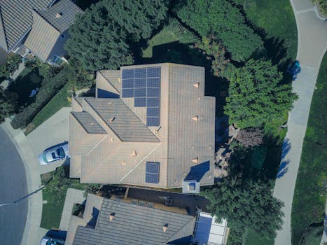 Aerial view of a home in Las Vegas with solar panels installed on the roof.