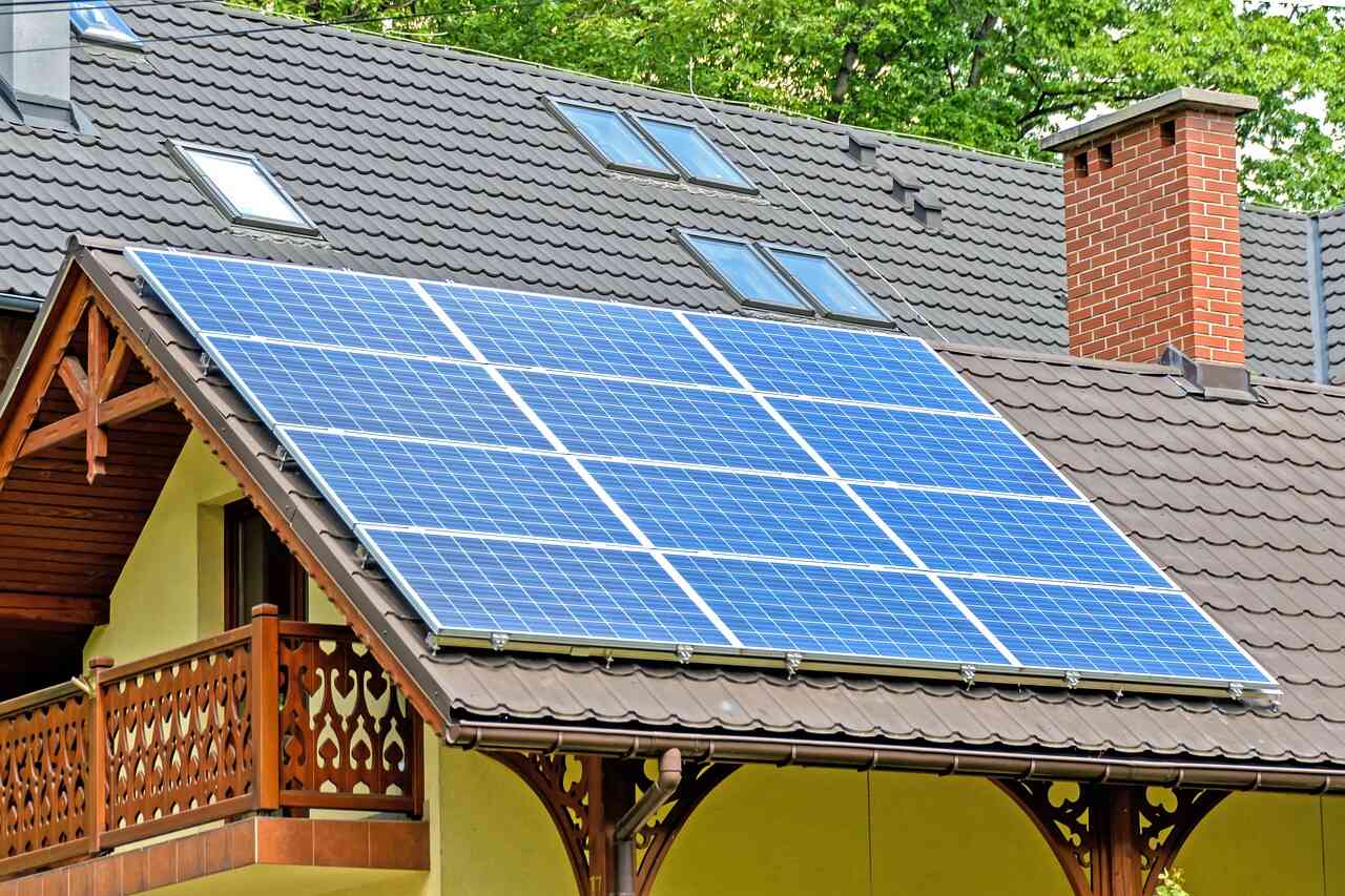 Side view of the roof of a home in Las Vegas with solar panels.